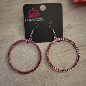 Paparazzi Fuchsia Rhinestone Hoop Earrings
